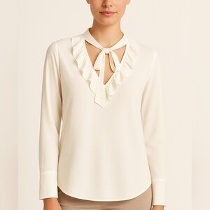 $168 NWT! Vertigo Paris Cream Ruffle Blouse size L